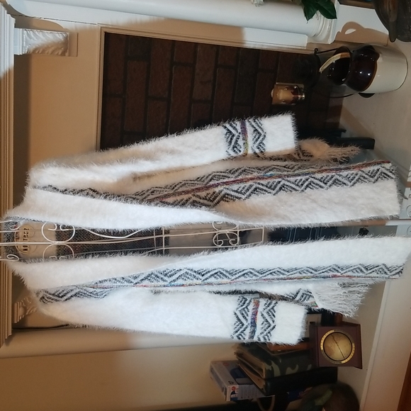 ♥️LAST ONE🎁 LARGE AVAILABLE ♥️TRENDY white long open cardigan - Picture 6 of 11